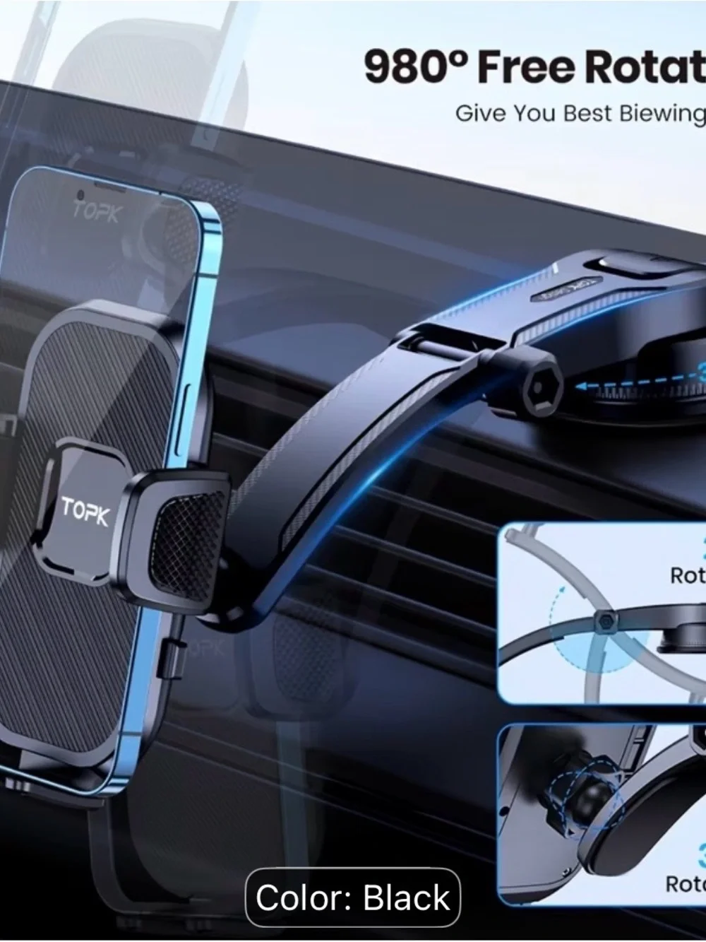 Black Car Vent Phone Holder - Secure Mount for Smartphones